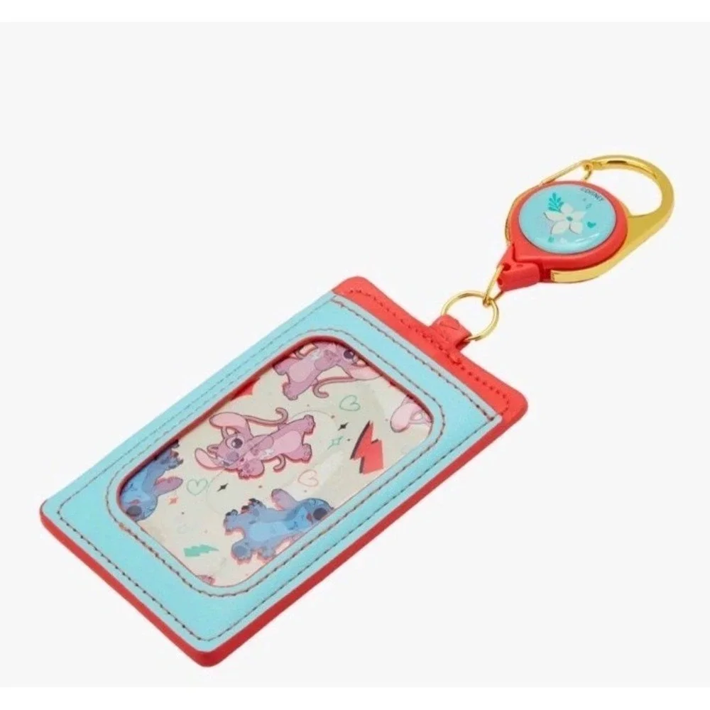 Loungefly Disney Lilo & Stitch Angel & Stitch Floral Heart Retractable Lanyard‎